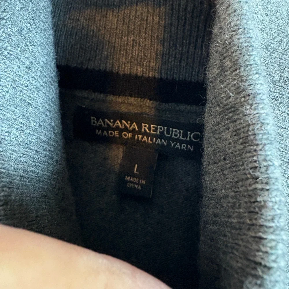 Banana Republic Sweater Mens L Mock Neck Button Pullover Italian Yarn Gray